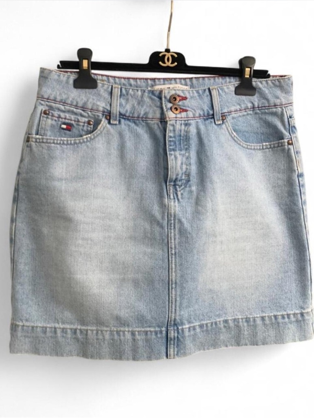 Vintage Tommy Hilfiger Light Blue Denim Mini Skirt size 12 #y2k #denimskirt